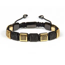 Nowa Mens Biżuteria Hurtownie 10 sztuk / partia Złoto i czarny Micro Better Black CZ Flatbead Square Bransoletka dla fajnych mężczyzn