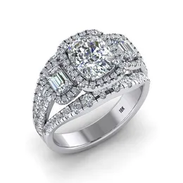 Dazzling Women Luxury Cocktail Silver Natural Gemstone White Sapphire Bride Engagement Wedding Ring Size 5 - 12