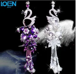 Car Decorations Rearview Mirror Interior Hanging Pendant Swan Crystal Ornaments White Purple Car Styling Fashion Accessories