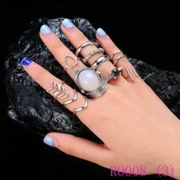 3pcs Retro Stone Finger Ringar Set för Kvinnor Bohemian Rhinestone Bague Femme Anillos Alla hjärtans dag Presentsmycken R0008