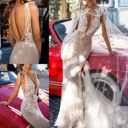 Mermaid Elihav Sasson Dresses v Deck Backless Lace Lace With Capes Abiti Da Sposa Wedding Dress