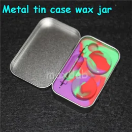 Silicon Kit Set With 1pcs Tin box 2pcs 5ml Silicone Dab Containers For Wax Dabs jars And Silver Dabber Tool226Y