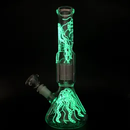 Glow In The Dark Narghilè Bong in vetro Bong UV 4 Arm Trees Perc Water Pipes Oil Dab Rigs 18mm Female Joint Narghilè con downstem diffuso