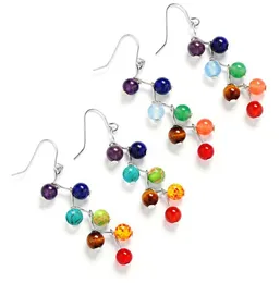7 Colour Natural Stone Beads Earrings 7 Reiki Chakra Healing Balance Beads Dangle Earrings Women Yoga Jewelry