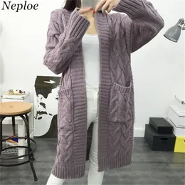 Neploe Loose Sweater Kvinnor Outwear Solid Fickor Lång Sueter Mujer Cardigan Koreansk V-Neck Långärmad Tjock Chaqueta Mujer 68144