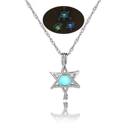 Luminous Beads five star Necklaces Glowing in Dark Hollow Pentagram Necklace Pendant Lockets chains Fashion Jewelry Drop Ship