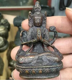 6 Выбор стиля китайский бронзовый ручной работы резные Тибетский зеленый Тара богиня Гуань Инь Будда статуя высота 78 мм