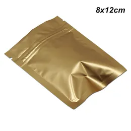 Oro mate 200 piezas 8x12 cm Cierre de cremallera Bolsas de paquete de papel de Mylar con muescas de rasgado Papel de aluminio resellable Olor a prueba de fugas Bolsa de almacenamiento de alimentos