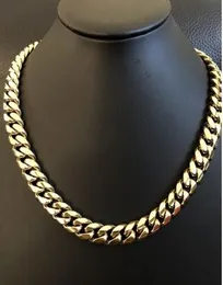 Męski Kubański Miami Link 20 "Choker Chain 14k Gold Over Stal Nierdzewna 12mm