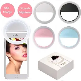 Mobile Phone Compact Mirrors Selfie LED Ring Flash Lens Beauty Fill Light Lamp Portable Clip for Camera Cell Phone Smartphone