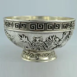 Kinesiska sällsynta samlarobjekt gamla handarbete Tibet - Silver Bowl