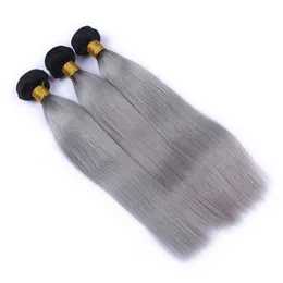 9a 1b /灰色のオンビアブラジルの聖母髪髪の伸びれOmbre灰色ペルーのマレーシアのインドのカンボジアストレートヘア織り束