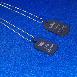 Stainless Steel Her King His Queen Necklace Dog Tag Crown Couple Necklace Pendants Chains Lovers Jewelry Gift Will and Sandy Drop Shipping