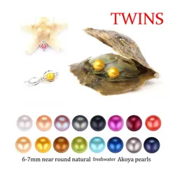 2018 Natural de Pearl 6-7 mm redonda Twins Pérola em ostras Akoya Shell Oyster com Colouful Pearls Jóias Por shell embalado a vácuo