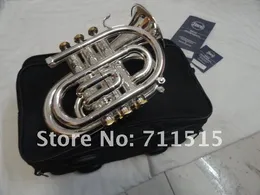 Ny Ankomst BB Pocket Trumpet Högkvalitativ mässingsrör Silverpläterad yta Trumpet Brand Musical Instrument med väska