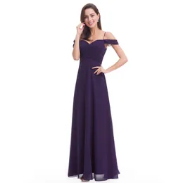 qatar 2024 Free Shipping Noble Halter Qi Evening Dresses Chiffon Purple Word Shoulder Dress V-Neck Strap Long Bridesmaid Dresses HY153