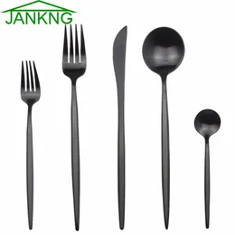 JANKNG 5 Pcs Pure Black European Dinnerware Knife 304 Stainless Steel Western Cutlery Kitchen Food Tableware Dinner Set for 1