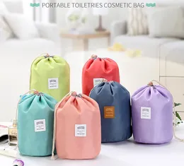 Moda em forma de barril de Viagem Cosmetic Bag compo o saco com cordão elegante tambor de lavagem Kit sacos de maquiagem Organizer Armazenamento Beauty Bag