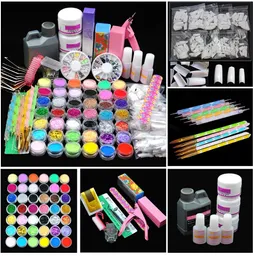 Hot Sale Acrylic Power Manicure Nail Kit Acrylic Liquid Tips Cutter Glitter Rhinestones Fil Borst Manicure Nail Art Tool Set Gel Kit