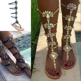 2022 Sparkling Rhinestone Crystal Summer Beach Skor Kvinnor Sandaler Designer Flip Flops För Kvinnor Tofflor Lyx Bröllop Bröllop Skor