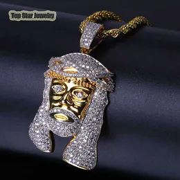 Top Quality 316L Stainless Steel Hip Hop Jewelry Micro-inserts Cubic Zirconia Jesus Pendant Necklace For Mens Rapper Rock Accessories