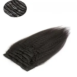 Clip diritta crespa peruviana nelle estensioni dei capelli 9 pezzi e 120 g/set Estensioni dei capelli umani neri naturali Capelli Yaki non remy grossolani