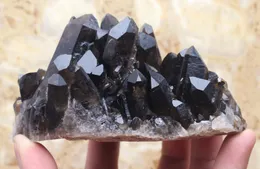 480g Clear Natural Beautiful Black QUARTZ Crystal Cluster Spe eliminate negative energies black gemstone cluster Healing reki for decoration