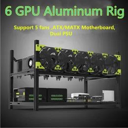 6GPU Aluminum Stackable Open Air Mining Case Computer Frame Rig Bitcoin Ethereum High quality computer case tower For BTC