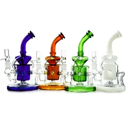 Neue Tornado-Recycler-Glasbong mit schwerem Boden, Duschkopf, Perc-Ölplattformen, Klein-Recycler-Wasserpfeifen, Bong aus Glas mit 14-mm-Kopf WP308