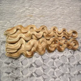 200s Micro Loop Human Human Human Extensions 27/613 Honey Blonde Brazilian Hair Body Wave 200g Micro Anéis Ligações Extensão do Cabelo Humano 100%