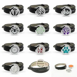 Hot sale designs Twist-off stainless Perfume Aroma Locket Essential Oil Diffuser Bracelet Black Leather Wristband 10p free pads