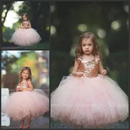 Rose Gold Sequins Blush Tutu Flower Girls Dresses 2018 New Puffy Skirt Full length Little Toddler Infant Wedding Party Communion Forml Dress
