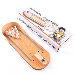 Mini Bowling Desktop Game Creative Miniatures Toys Wood Children Puzzle Innovative Toys Solid Wood Paternity Fun Ball