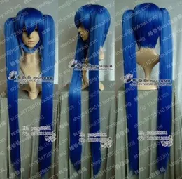 Бесплатная доставка+++ + + вокалоид Мику длинные косплей синий парик + хвост Хвост парики волос