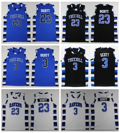 Mens One Tree Hill RAVENS 23 Nathan Scott 3 Lucas Scott Basketball Jerseys Movie Stitched Shirts Black White Blue S-XXL