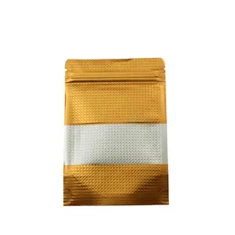 50st Lot 15x22cm Återanvändbar präglad guld Stand Up Aluminium Foil Bag doypack Mylar Food Snack Tea Packaging Zip Lock Bag med plast2797