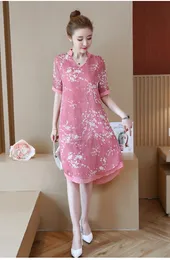 Европейская и американская мода женская бесплатная доставка 2018 летнее платье печать шифон большой размер китайский стиль платье женщина