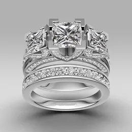 Biżuteria Moda Kobiety Zaręczyny Biżuteria 925 Sterling Silver 5a Crystal Cyrkon 5a Cyrkon Kamień Kobiety Wedding Finger Ring Set
