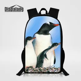 Barn mode ryggsäckar 16 tums skolväskor för pojkar djur pingvin skriva män resor ryggsäck mochila escolar sac a dos rugzak bagpack