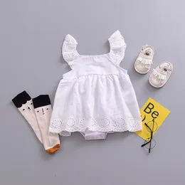 2018 sommar baby flicka romer klänning spädbarn toddler tjejer kläder bomull vit spets ärmlös romer jumpsuit outfits sunsuit barn kläder