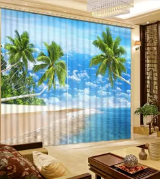 Klassische 3D-Vorhänge, Blumen-Verdunkelungsvorhänge für Wohnzimmer, Schlafzimmer, blauer Himmel, weiße Wolken, Kokospalme, Fenstervorhang, Heimdekoration
