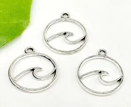 200PCS Alloy Wave Charms Antik Silver Charms Hängsmycke för halsband Smycken Göra fynd 23x20mm