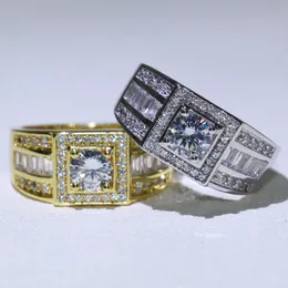 2018 Oryginalna marka Desgin Pierścień Dla Mężczyzn Luksusowa Biżuteria 10kt Whitegold Wypełnione Okrągły Topaz CZ Diament Party Princess Male Band Ring Prezent