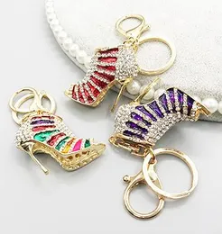 Wykwintowany pierścień kluczowy z kryształowym wysokim obcasem buty metalowe breloczek Hollow Out Key Ring Multicolor