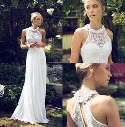 Riki Dalal Beach Dresses Halter Lace Appliques Illusion Bridal Gowns Floor Length Bohemia Wedding Dress Sexy Back