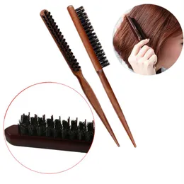 Professionell Boar Bristle Hair Dress Comb Fluffy Wood Handle Hårborste Anti-förlust Träbarberter Hair Comb Scalp Frisör Styling Tool