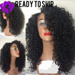 Strona boczna część Afro Kinky Kędzierzawa peruka odporna na ciepło syntetyczna koronka przednia peruka z naturalną linią włosów Bezklejone czarne peruki dla czarnych kobiet