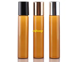 200pcs/lot 10ml Refillable Amber ROLL ON GLASS BOTTLES Essential Oil Roller ball fragrance PERFUME bottle 15*94mm