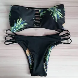 2018 Damski Zestaw Bikini Swimsuit Sexy Hollow Ananas Drukowane Swimsuit Push-Up Swimwear Kostium kąpielowy Biquini Maillot de Bain