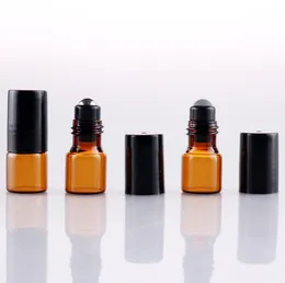 Puste Mini 2 ml Bursztynowe Rolki na szklanych butelkach Essential Oil Ciekły Perfumy Butelka z metalową piłką SN1625